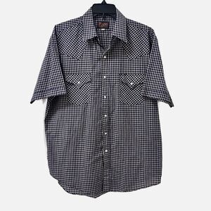 Plains Western Wear Blue Check/Plaid Shirt Sleeve Pearl Snap Shirt Size Large